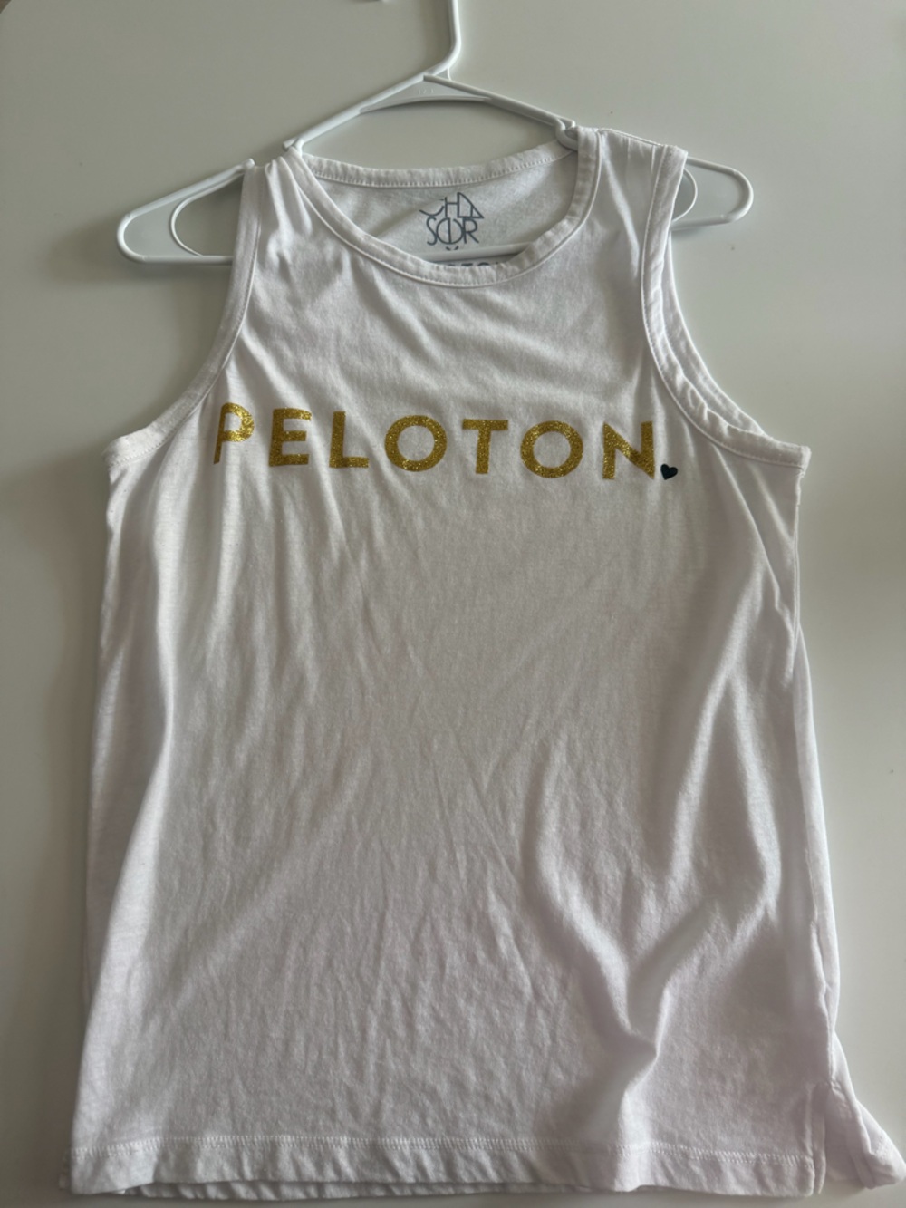 Peloton White Tank Top with Gold Logo Print